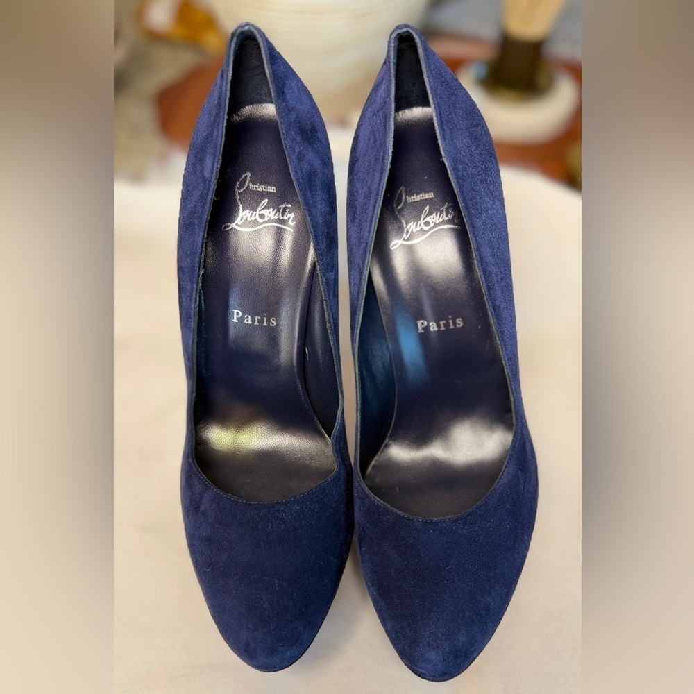 Christian Louboutin Lady 160 mm Pumps Navy Blue Suede Platform Heels Size EU 40 - Picture 4 of 15
